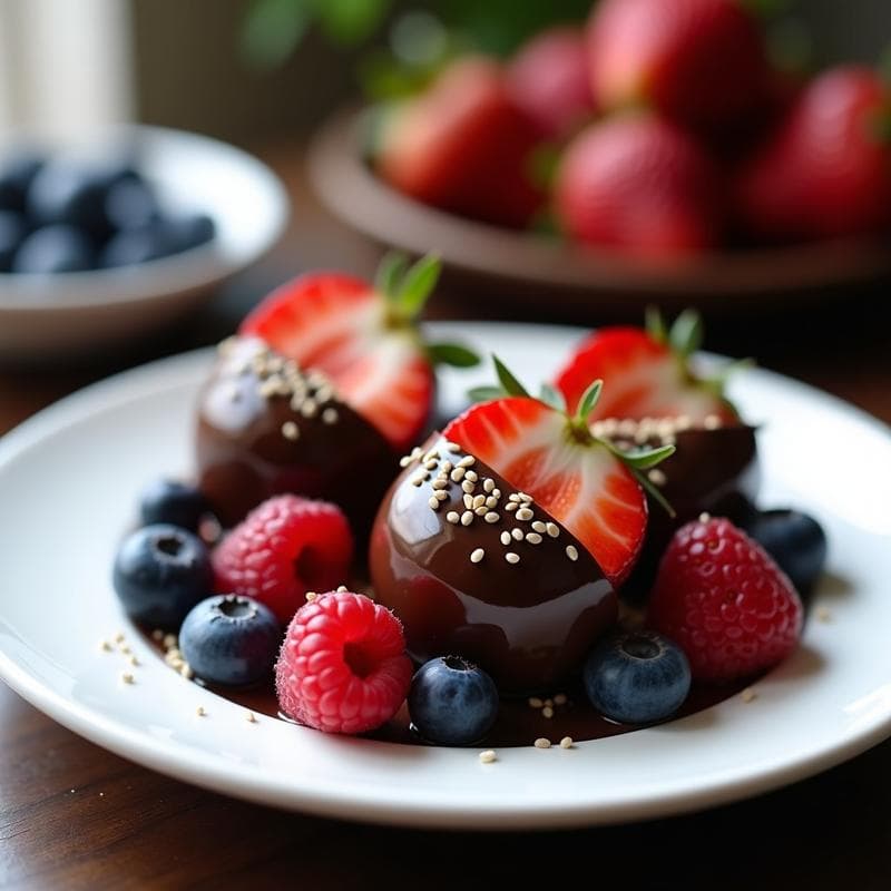 Berries Escarchadas con Chocolate Negro y Semillas de Sésamo: Postre Crujiente y Sin Horno