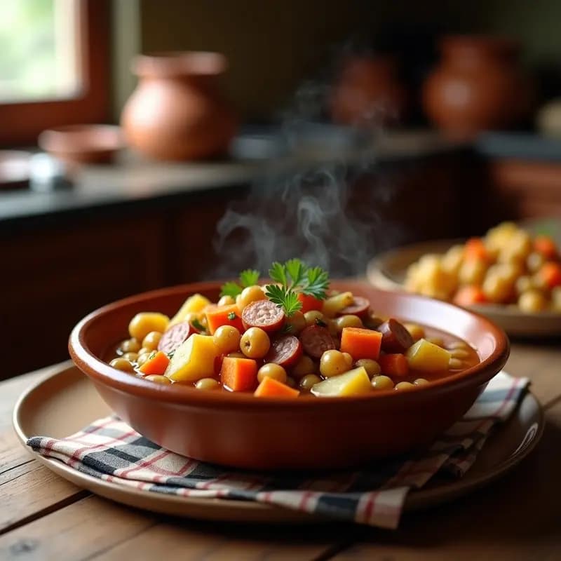 Berza extremeña con pringá: Cocido de garbanzos y verduras con toques de embutidos