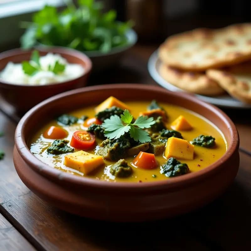 Bhaji Indio de Espinacas y Queso Paneer: Curri Cremoso con Tomate y Especias