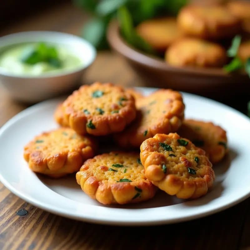Bhaji Pakora de Cebolla y Espinacas: Bocaditos Indios Crujientes en Airfryer con Chutney de menta