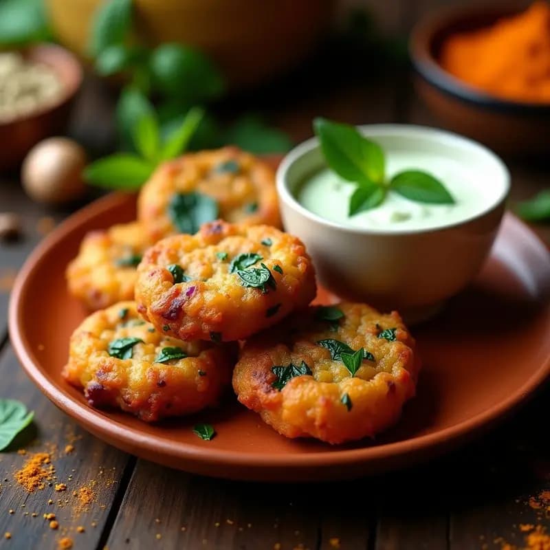Bhaji Pakora India: Frituras de Cebolla y Espinacas con Salsa de Menta y Yogur