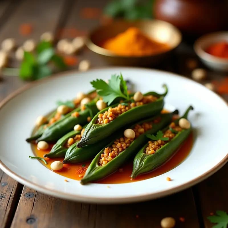 Bharva Bhindi: Okras Rellenas con Especias Indianas y Cacahuete