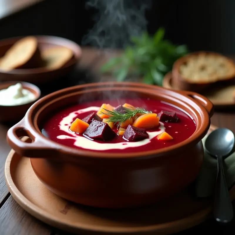 Bhorscht Ucraniano con Remolacha y Carne: Sopa Roja Tradicional y Reconfortante