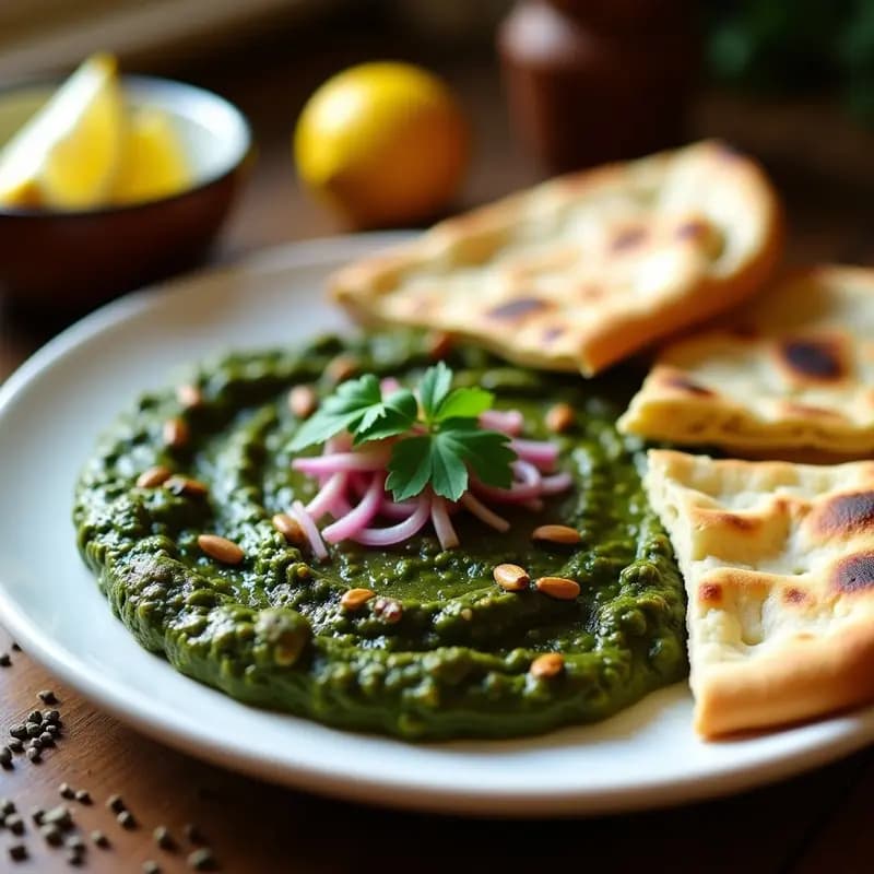 Bhorta de Espinacas y Mostaza: Aperitivo Bangladesí con Pan Naan en 15 Minutos
