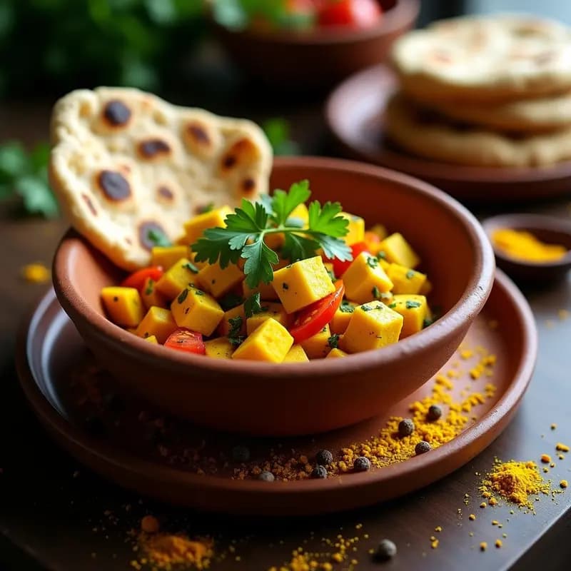 Bhurji de Tofu y Cúrcuma con Pan de Naan Integral: Receta India Vegana y Alta en Proteína