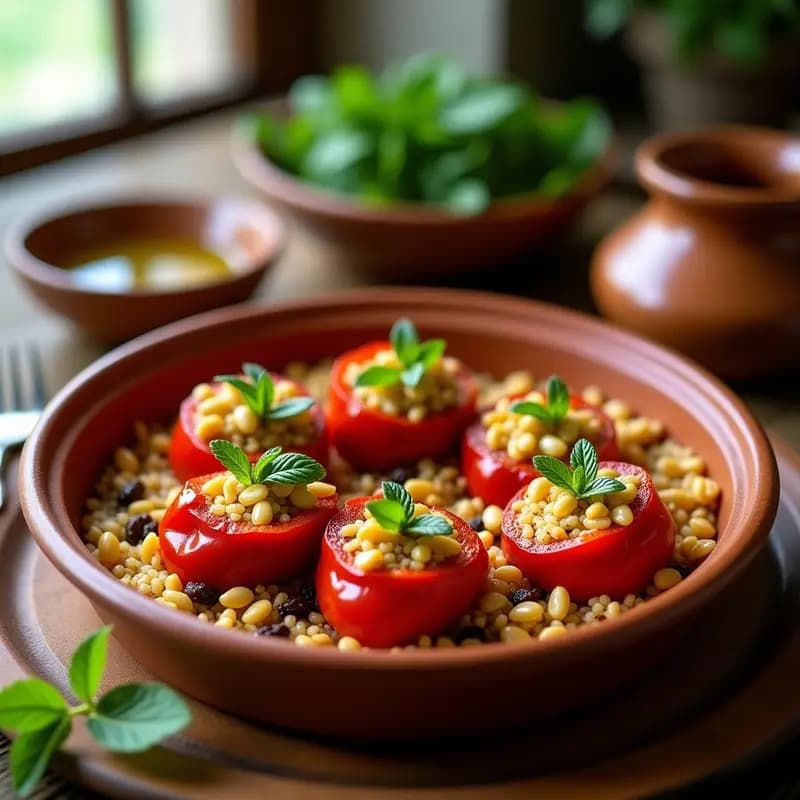 Biber Dolması Relleno de Arroz Basmati y Pasas: Receta Turca de Pimientos Asados