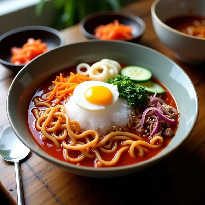 Bibiim Naengmyeon: Fideos Coreanos Picantes con Hielo y Verduras