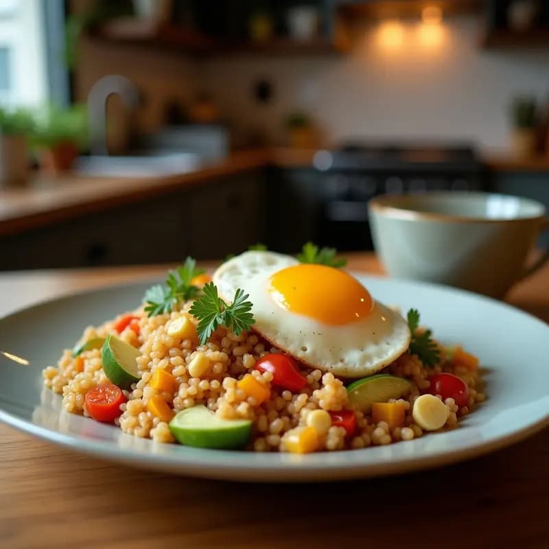 Bibiimbap de Quinoa y Vegetales con Huevo Frito: Receta Coreana Vegana en Wok