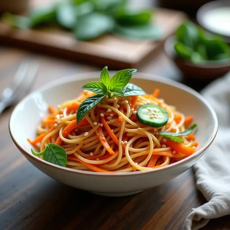 Bibim Guksu Coreano con Fideos de Arroz y Vegetales Frescos: Receta Vegana y Picante en 15 Minutos