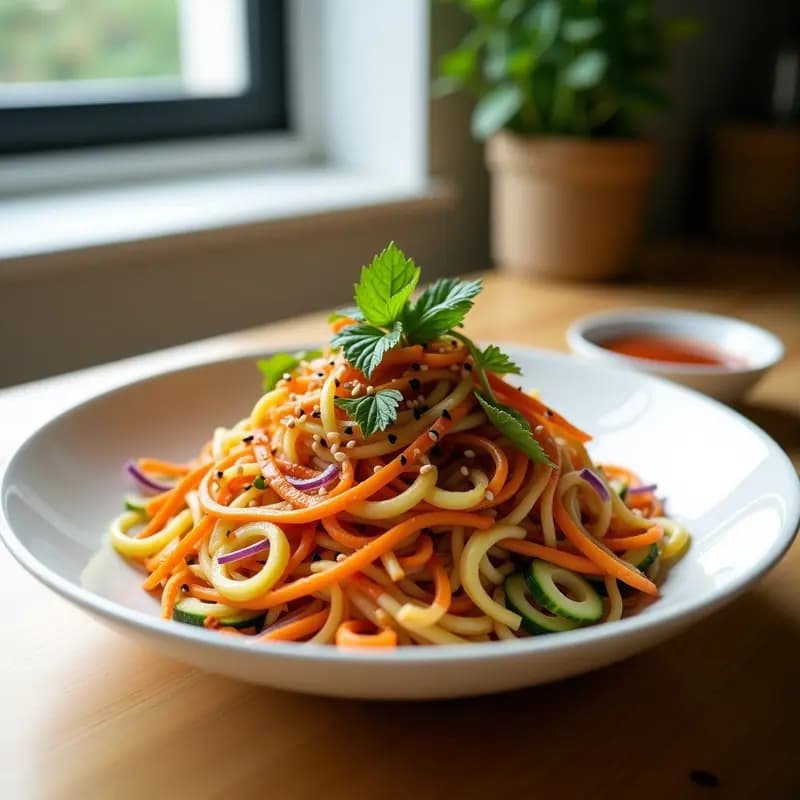 Bibim Guksu Coreano con Fideos de Calabacín y Gochujang: Ensalada Picante y Fresca