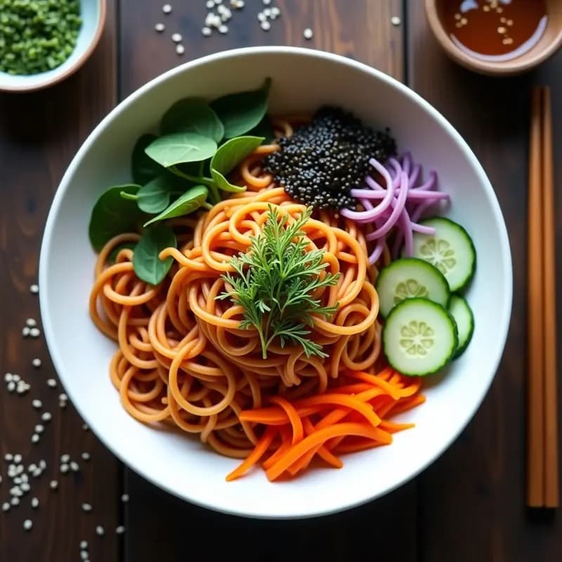 Bibim Guksu: Fideos Coreanos Fríos con Verduras y Salsa de Gochujang
