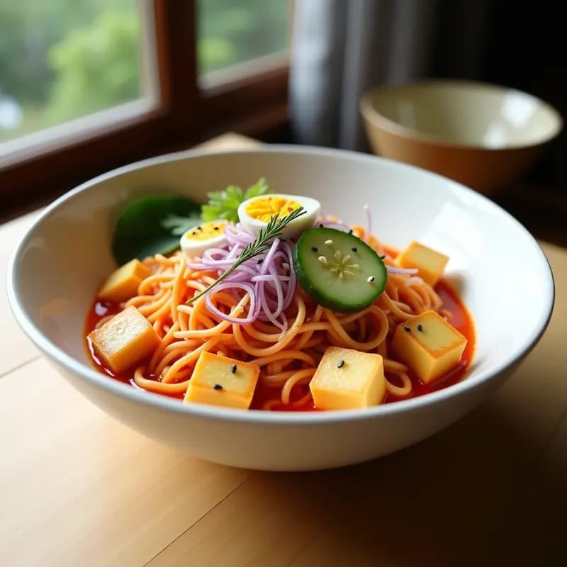 Bibim Guksu Coreano: Fideos Fríos con Kimchi y Sésamo para el Verano