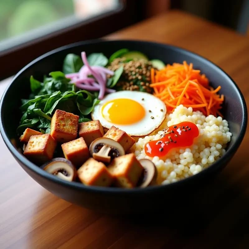 Bibimbap Coreano con Arroz de Coliflor: Receta Low-Carb y Alta en Proteína