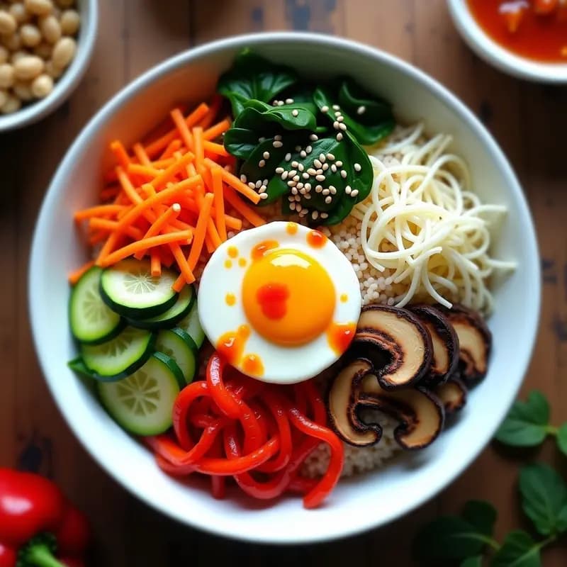 Bibimbap Coreano con Arroz Integral y Verduras: Receta en Thermomix y Sin Aceite