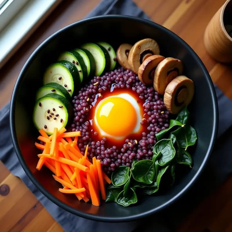 Bibimbap Coreano con Arroz Morado y Vegetales: Receta en Airfryer Sin Aceite