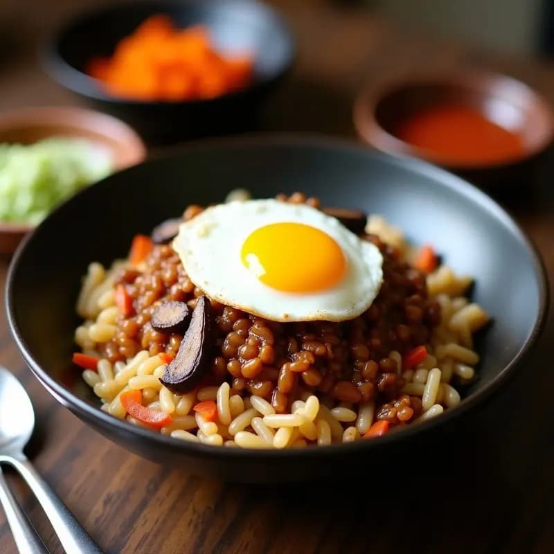 Bibimbap de Arroz Salvaje con Hongos Shiitake y Huevo Frito: Receta Coreana en Airfryer