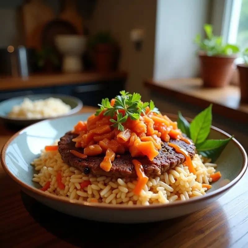 Bibimbap de Arroz salvaje con Ternera y Kimchi: Versión Coreana con Toque Low Carb