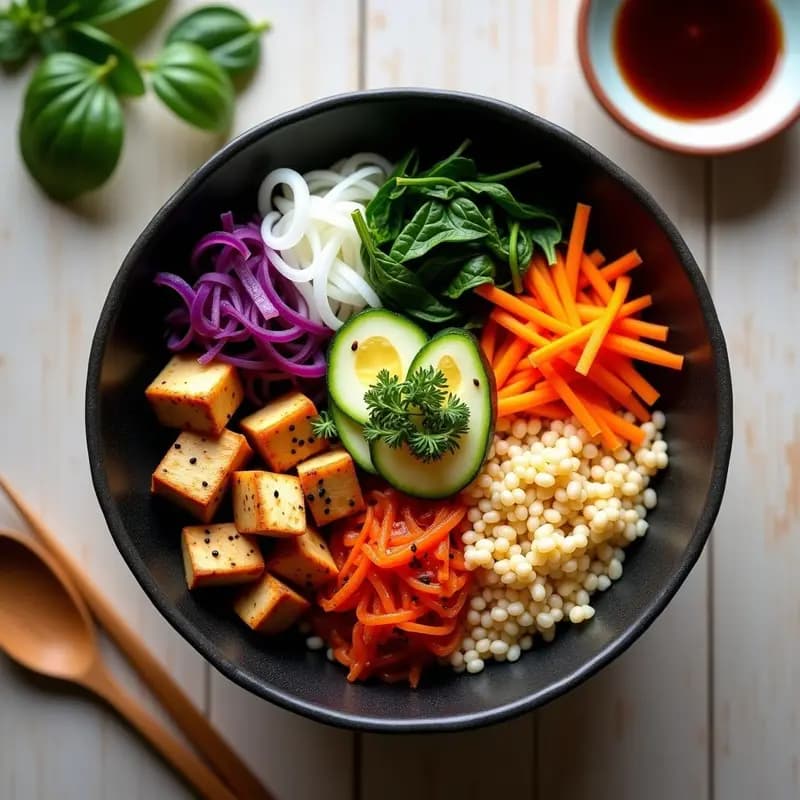 Bibimbap Coreano con Bulghur y Vegetales Fermentados: Receta Fusion Alta en Fibra
