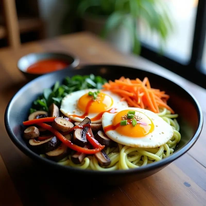 Bibimbap Coreano de Calabacín y Zucchini: Versión Keto con Huevo Poché