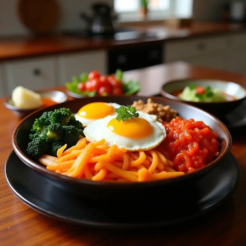 Bibimbap Coreano con Calabaza y Huevos de Codorniz: Receta en Bowl con Gochujang Casero
