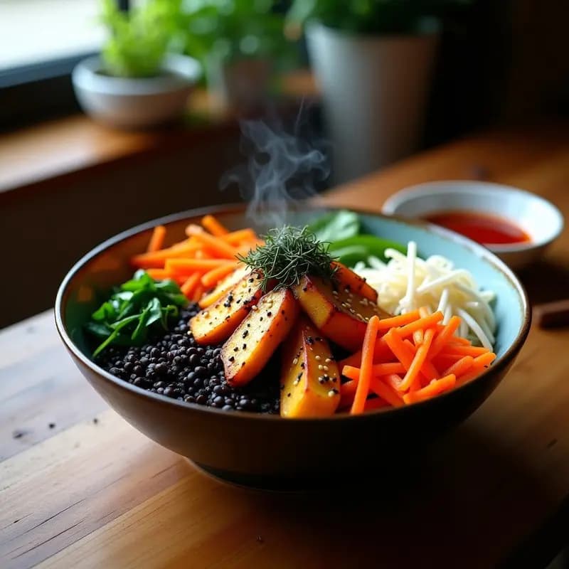 Bibimbap de Calabaza y Tempeh: Receta Coreana Vegana con Salsa Gochujang Casera