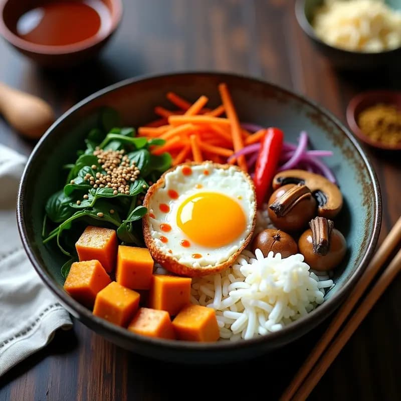 Bibimbap Coreano con Calabaza y Tofu: Receta Vegana y Sin Lactosa