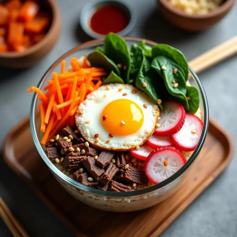 Bibimbap Koreano con Carne de Res y Vegetales: Receta Coreana en Bowl para Llevar