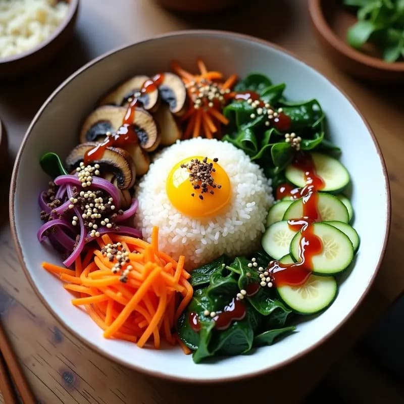 Bibimbap de Champiñones y Espinacas: Receta Coreana Vegana en 30 Minutos