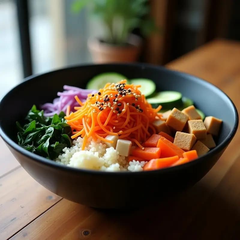 Bibimbap Coreano de Coliflor y Espinacas: Receta en Airfryer Low-Carb y Vegana