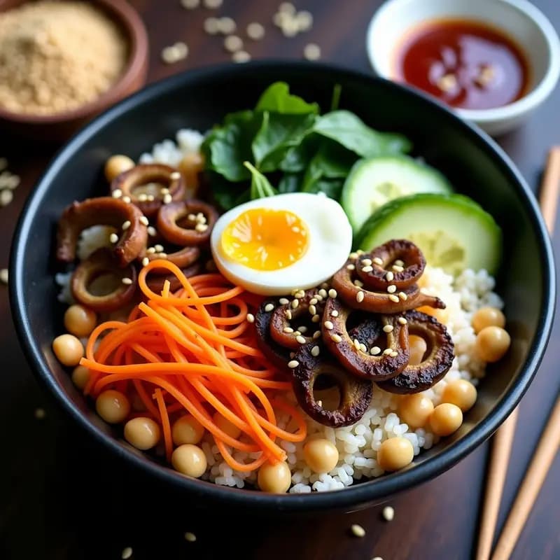 Bibimbap Coreano de Coliflor y Garbanzos: Receta Low Carb y Vegana en Bowl
