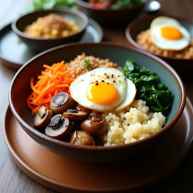 Bibimbap Coreano de Coliflor y Hongos Shiitake: Receta Keto con Huevos Marinados