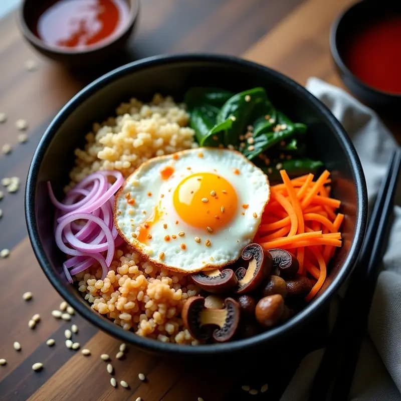 Bibimbap Coreano de Coliflor y Hongos Shiitake: Receta Low-Carb con Gochujang Casero