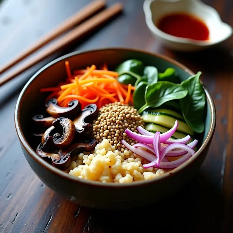 Bibimbap de Coliflor y Hongos Shitake: Receta Coreana Vegana y Sin Arroz
