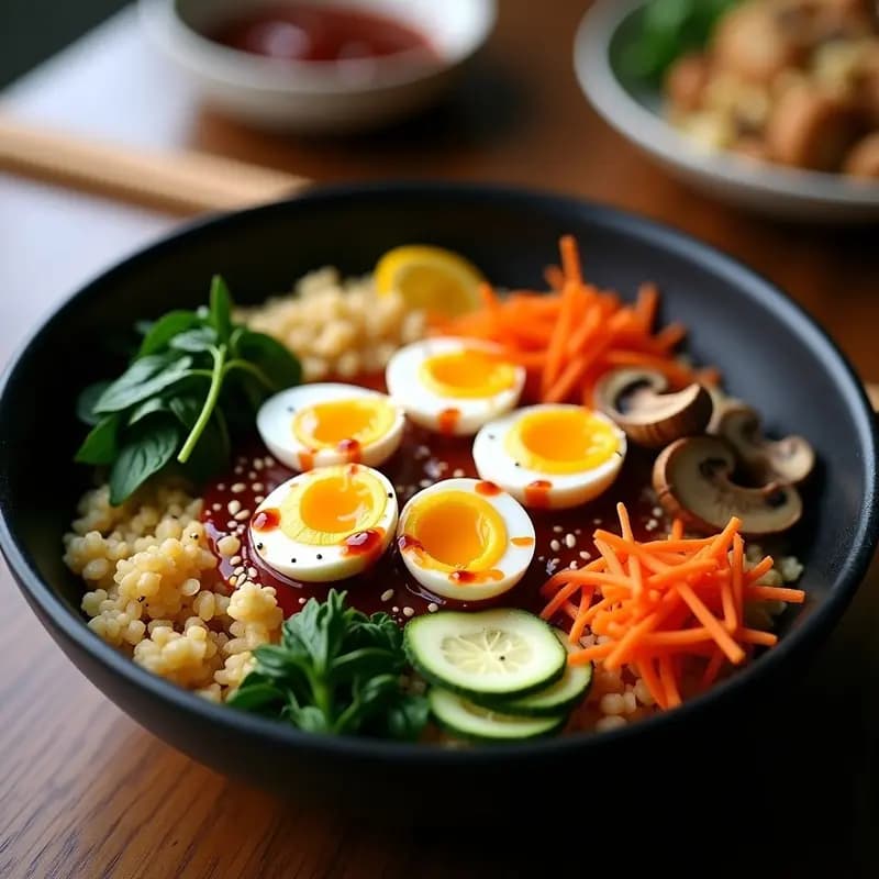 Bibimbap de Coliflor y Huevos de Codorniz: Receta Coreana Keto y Rápida