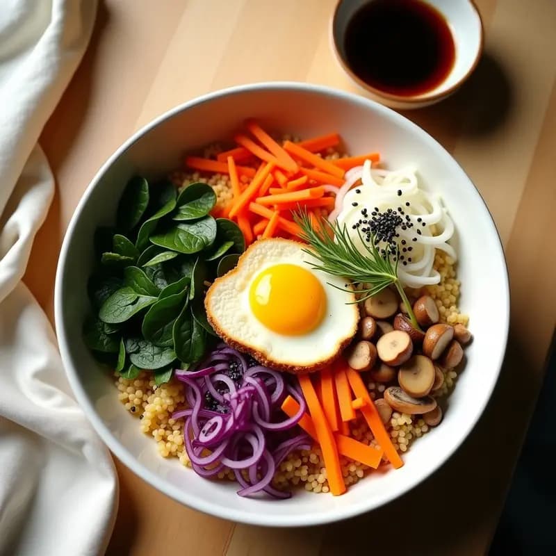 Bibimbap de Coliflor y Kimchi Vegano: Receta Coreana Keto en Bowl de Arcoíris