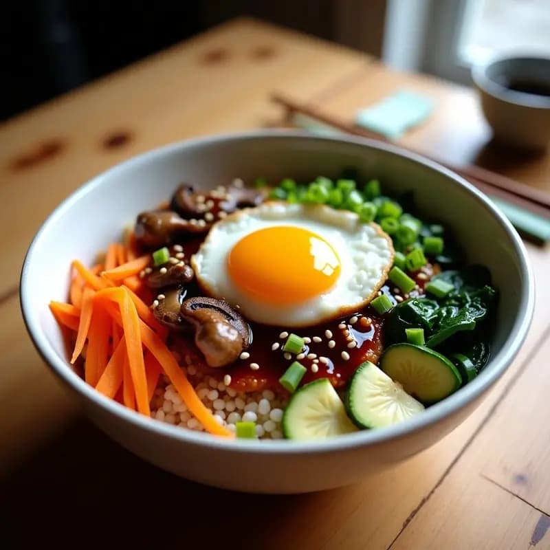 Bibimbap de Coliflor y Champiñones Shitake: Receta Coreana Low-Carb en Bowl
