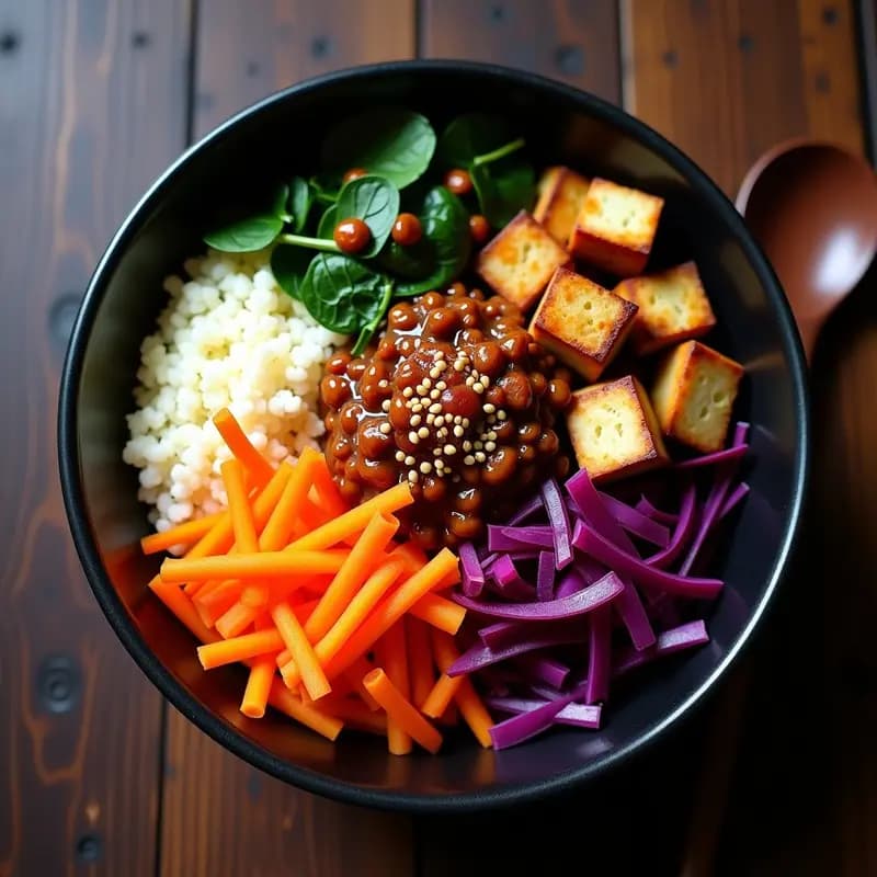 Bibimbap de Coliflor y Tempeh: Receta Coreana Vegana y Sin Gluten en Bowl