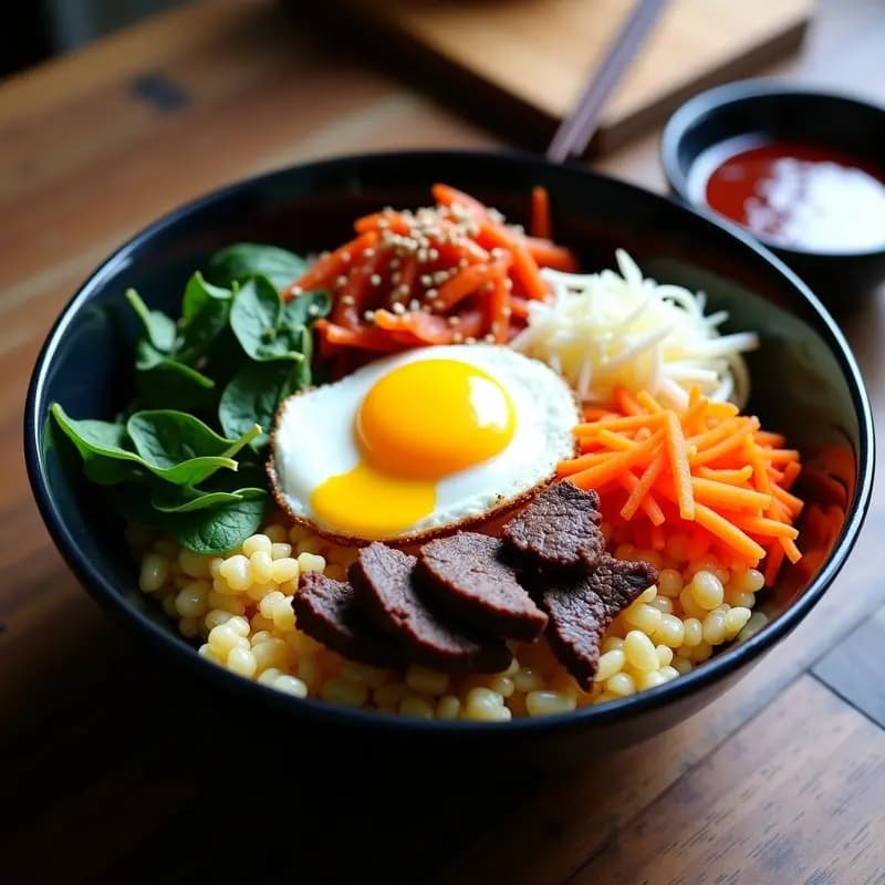 Bibimbap de Coliflor con Ternera Marinada y Kimchi Casero: Receta Coreana Low-Carb en 30 Minutos