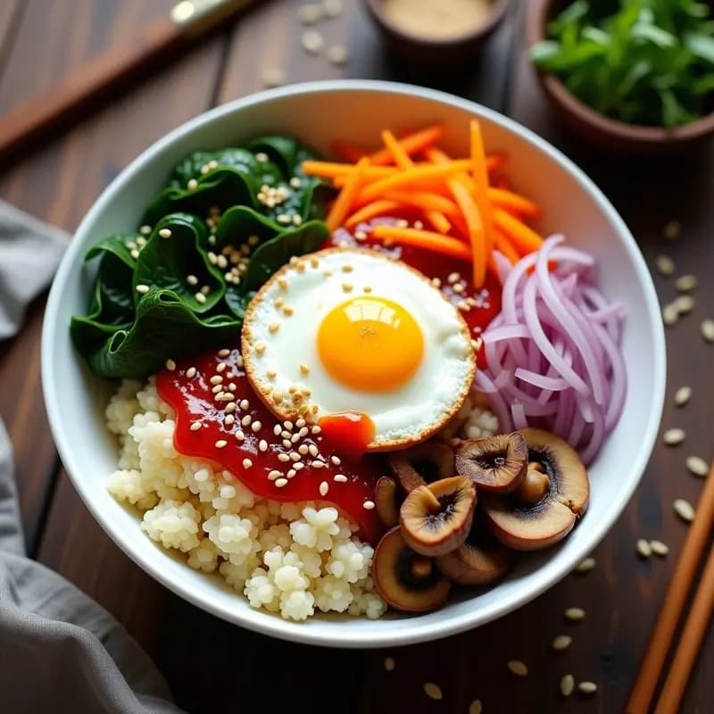 Bibimbap de Coliflor con Vegetales y Huevo Frito: Receta Coreana Keto