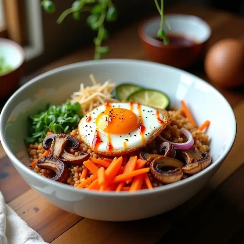 Bibimbap Coreano con remarqué de Gochujang y Semillas de Sésamo: Receta en Airfryer