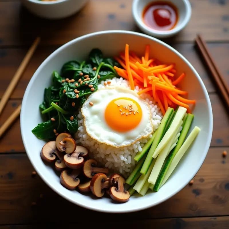 Bibimbap Coreano con Arroz Blanco y Vegetales Frescos: Receta Tradicional