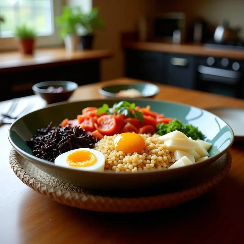 Bibimbap Coreano con Arroz salvaje y Tofu: Receta Zona Cero Residuo y Equilibrada