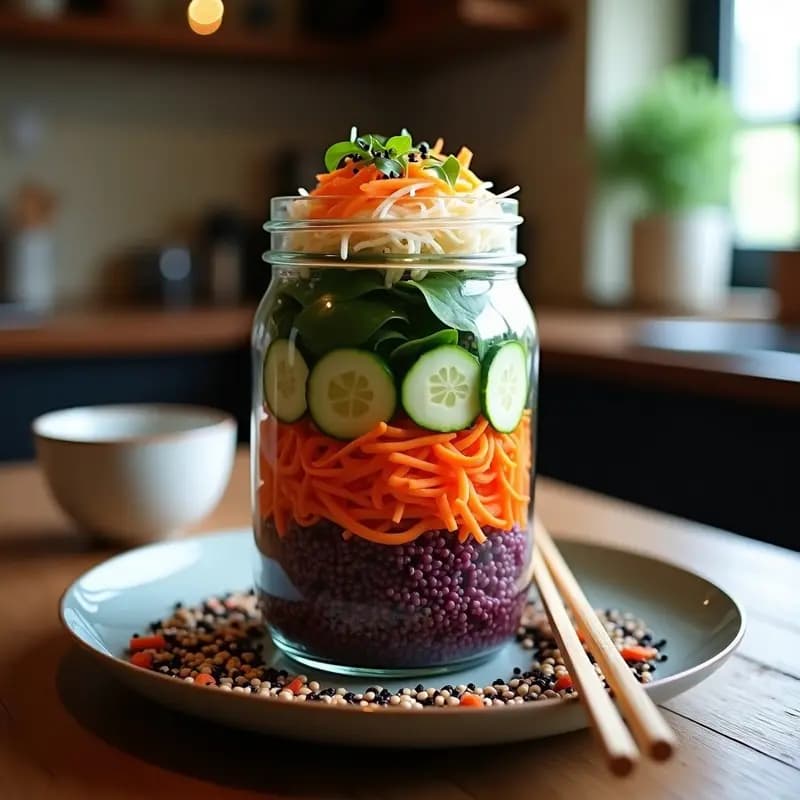 Bibimbap Coreano en Jarra con Arroz Morado y Kimchi Vegano: Receta Keto en 20 Minutos