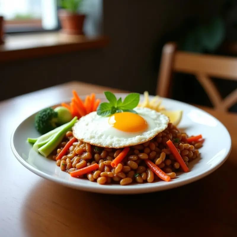 Bibimbap Coreano con Vegetales y Huevo Frito: Receta Completa en un Solo plato