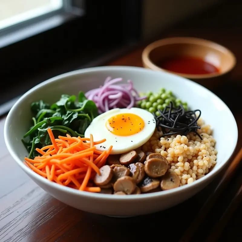 Bibimbap Coreano con Espinacas y Hongos Shitake: Receta en Bowl Alta en Fibra
