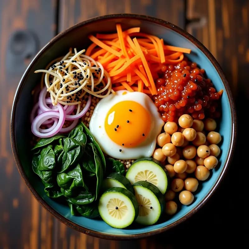 Bibimbap de Garbanzos y Vegetales: Receta Coreana Vegana con Toque Picante