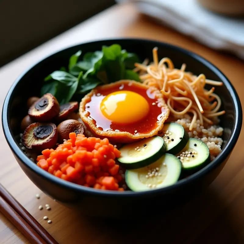 Bibimbap Coreano con Gochujang y Verduras Asadas: Receta en Airfryer Baja en Calorías