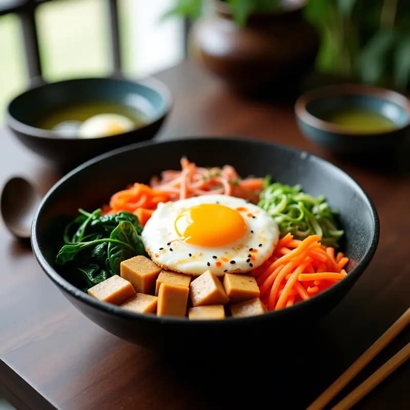 Bibimbap Coreano con Kimchi y Huevo: Plato Único Equilibrado en 30 Minutos