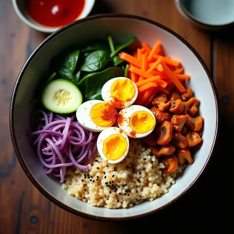 Bibimbap Coreano con Kimchi Casero y Salsa Gochujang: Receta en Bowl Equilibrado