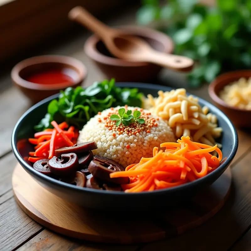 Bibimbap Coreano con Kimchi Vegano y Gochujang: Receta en Bowl Alta en Fibra
